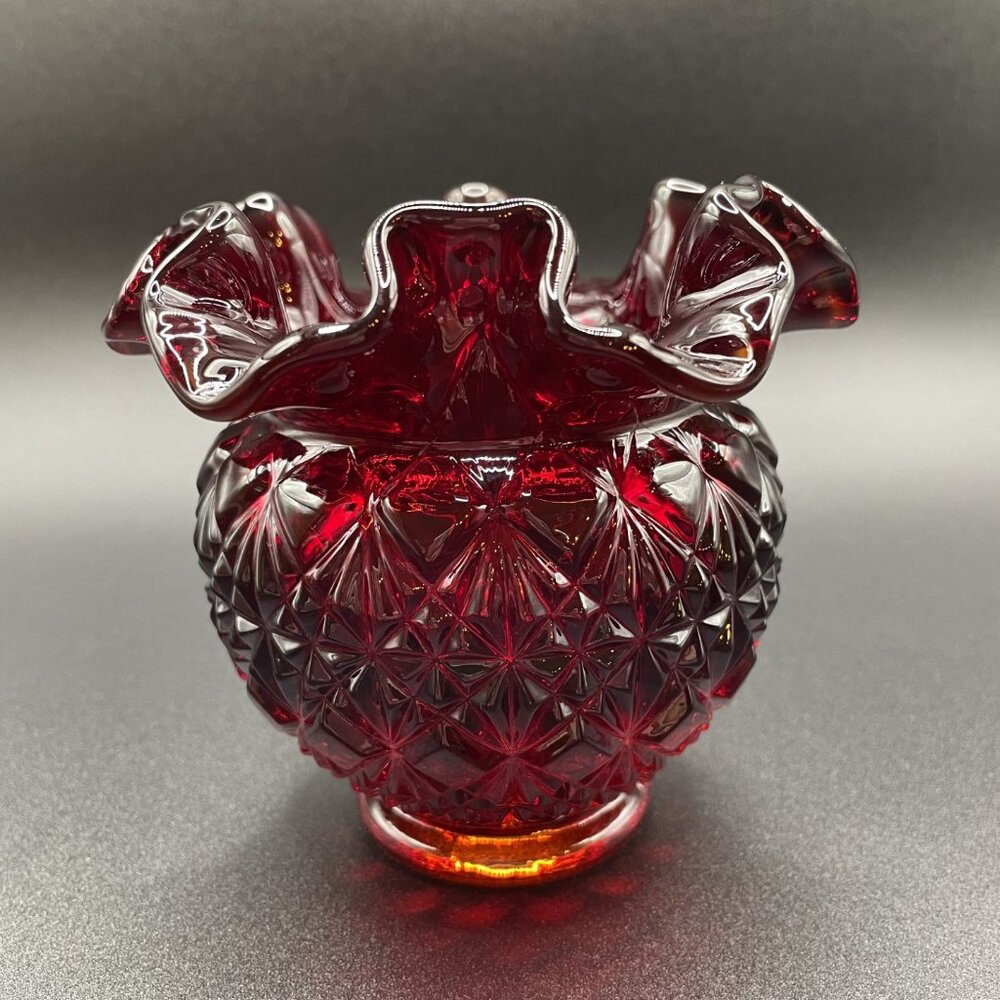 Vintage Ruby Red/Amber Fenton Ruffled Bowl